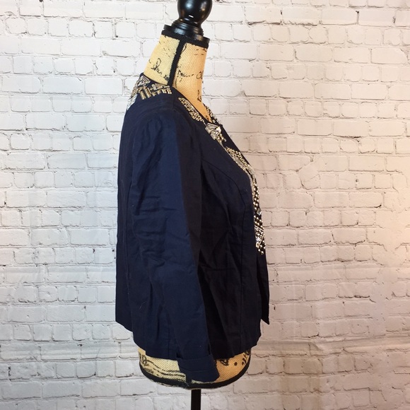Chico’s 0 Jacket Navy Blue Stud & Crystal Embellishment Small - Picture 2 of 6